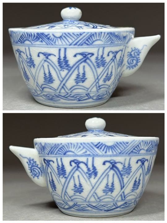 【エビス】急須 湯冷まし 茶碗 九谷焼 染付 青華 煎茶道具 宝瓶 木の茶盤付