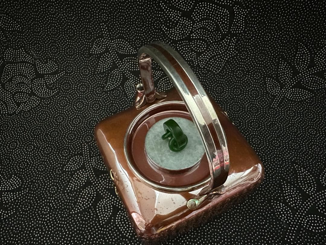 極上純銀製 四面取 心経文彫 玉摘み蓋 銅被せ銀瓶 煎茶道具 湯沸 重量786g