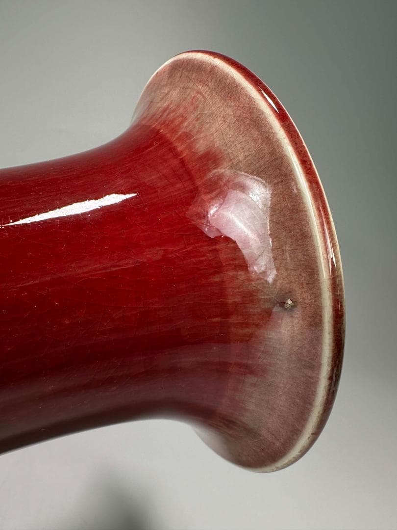 中国美術　中国景徳鎮製 　在銘　辰砂大花瓶　紅釉賞瓶　花入花器　華道具　時代物