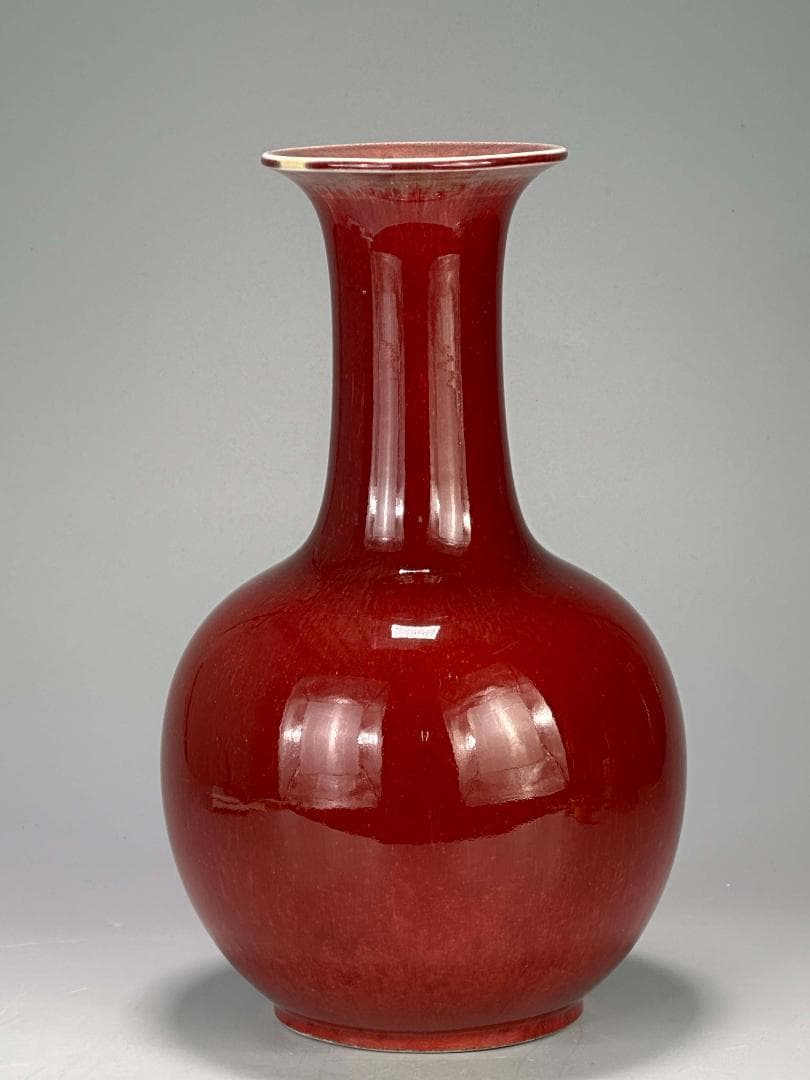 中国美術　中国景徳鎮製 　在銘　辰砂大花瓶　紅釉賞瓶　花入花器　華道具　時代物