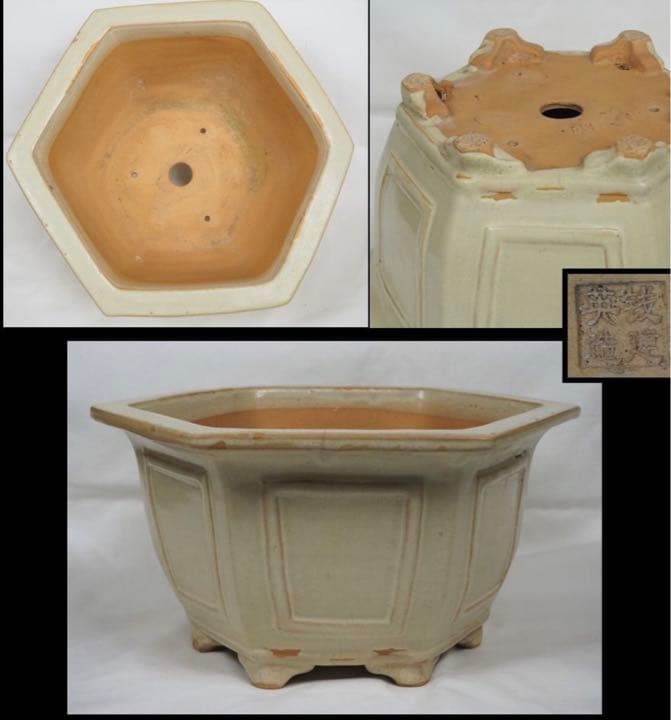 送料無料　民国宜興白泥/段泥大花鉢　『銭建英造』款　幅31.5ｃｍ中国古玩骨董