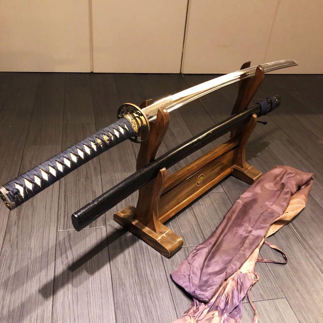 高級模造刀　高級居合刀　樋入り刀身　青緑金拵え　亜合金刀身　居合刀