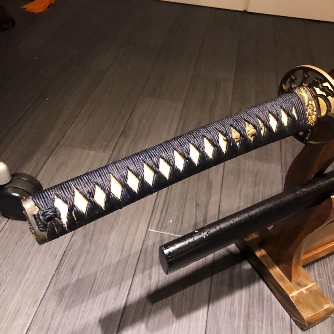 高級模造刀　高級居合刀　樋入り刀身　青緑金拵え　亜合金刀身　居合刀