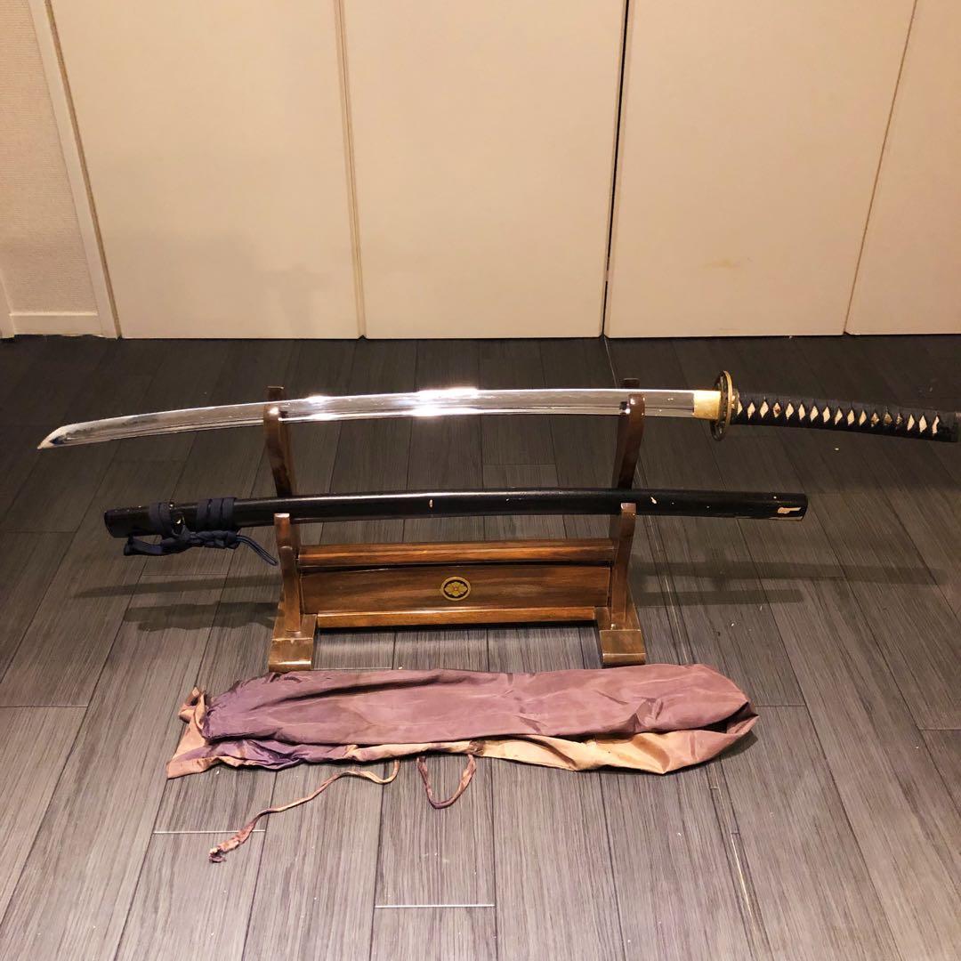 高級模造刀　高級居合刀　樋入り刀身　青緑金拵え　亜合金刀身　居合刀