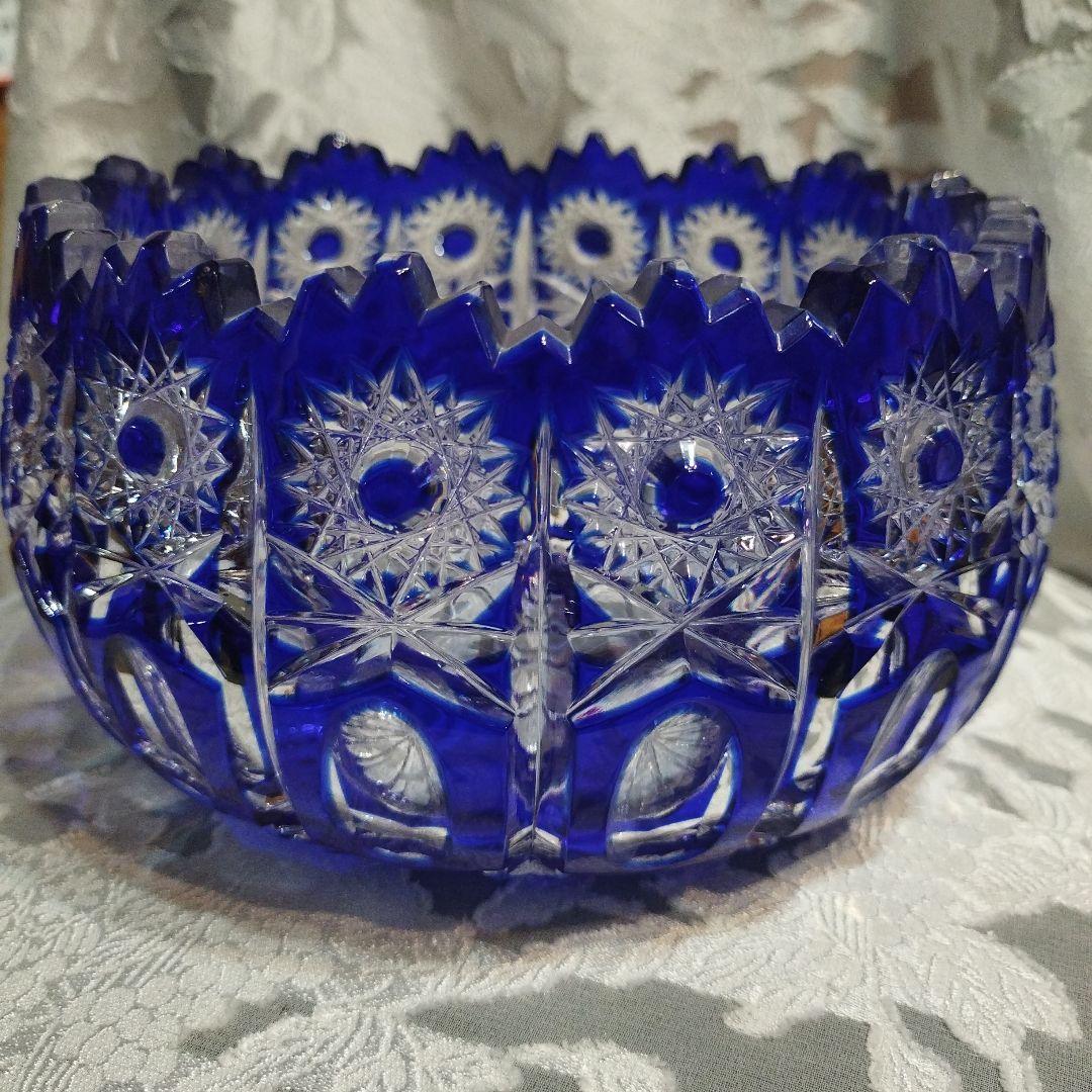 切子ブルー ガラス ボウル