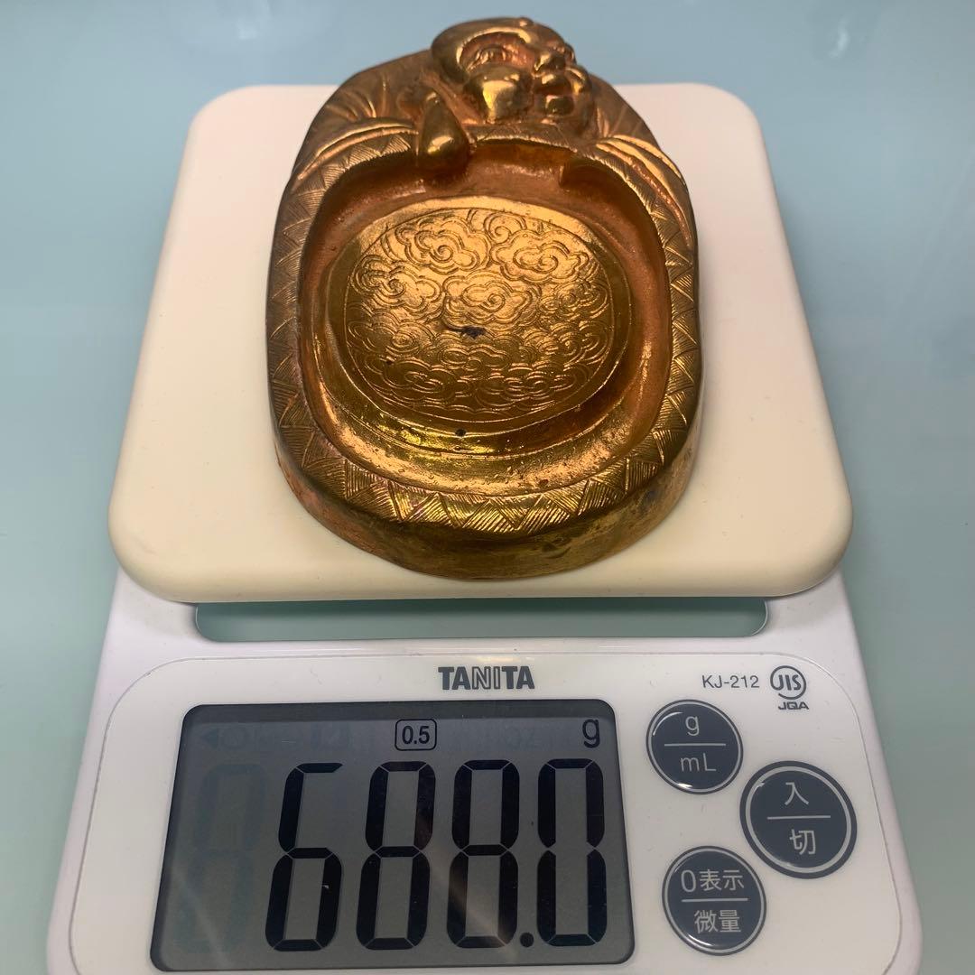 硯　鎏金硯 時代物　書道　文房具　インテリアに　飾り　量目688グラム