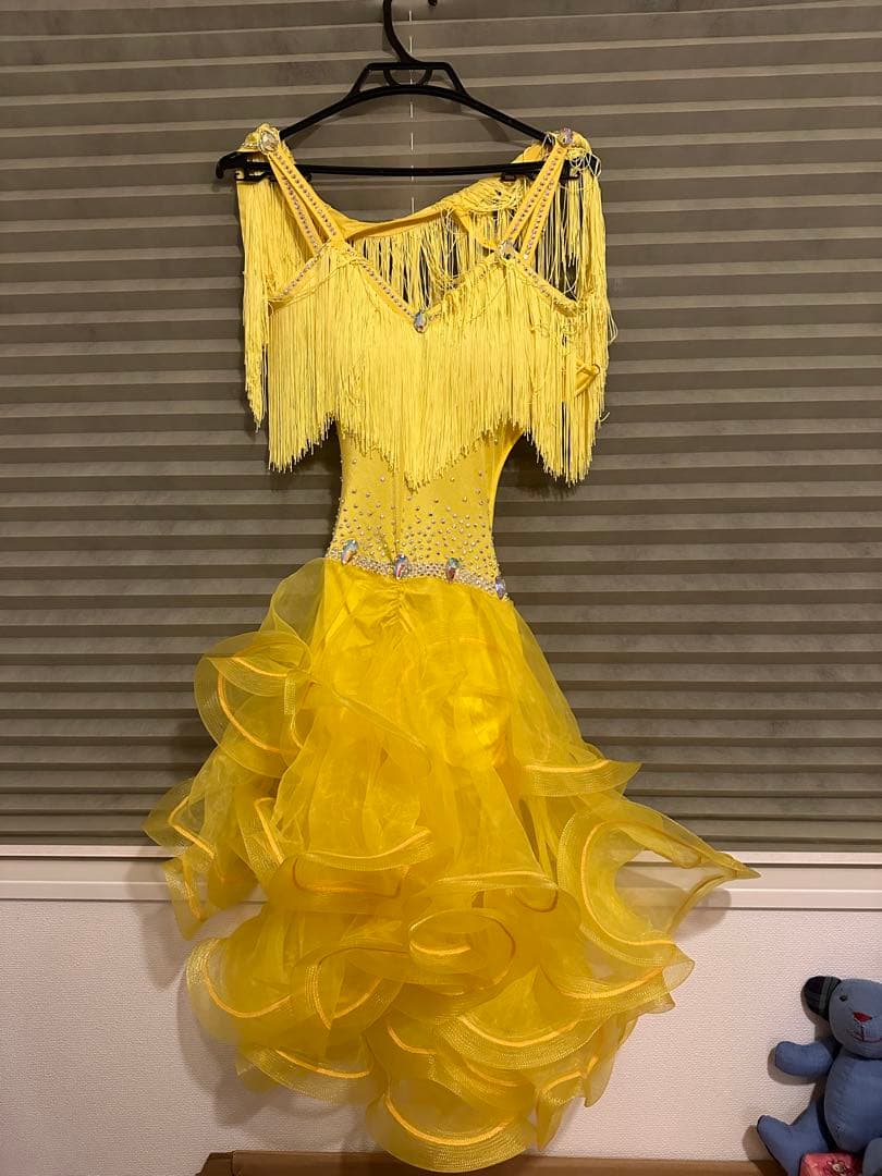 イエロー フリンジ 社交ダンスドレス