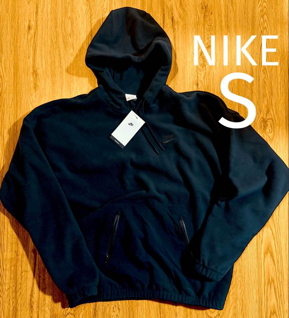 ナイキ NIKE フーディ フリースパーカー　プルオーバー 刺繍　S ブラック