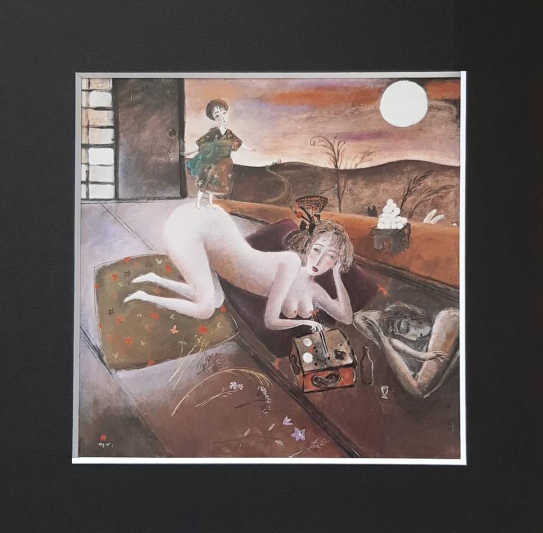 織田広比古、「月の下で」、希少画集の額装画、四季、風景、人気作品