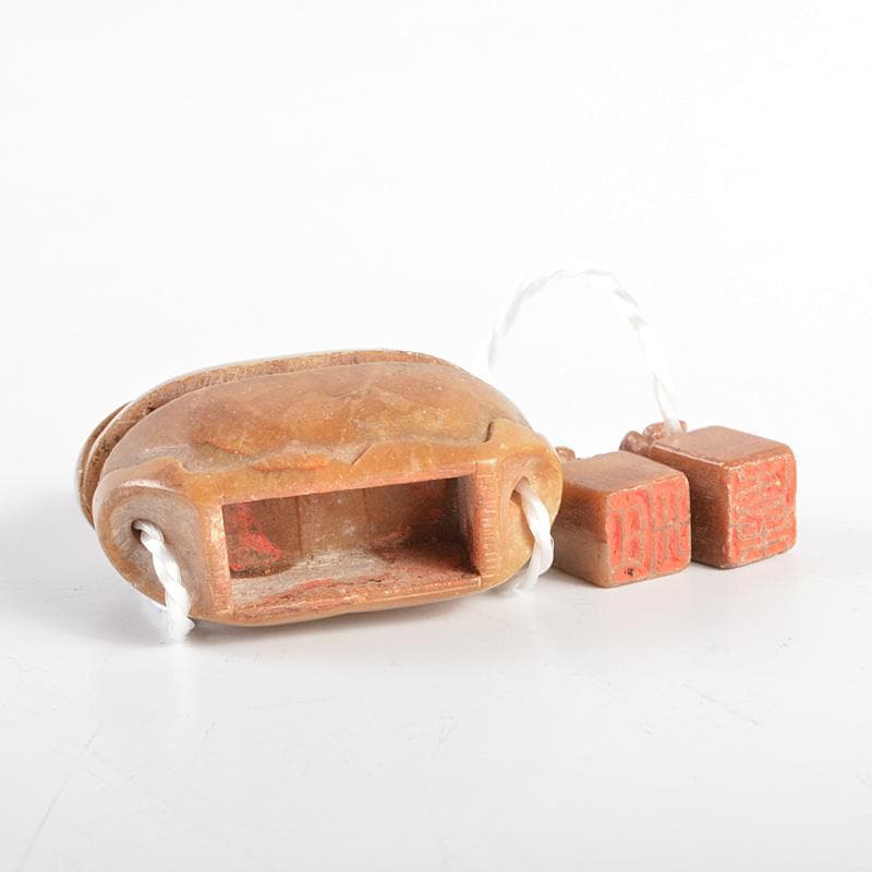 中国　玉石寿山石彫刻　印籠形　印材　書道具　篆刻　V　R6103