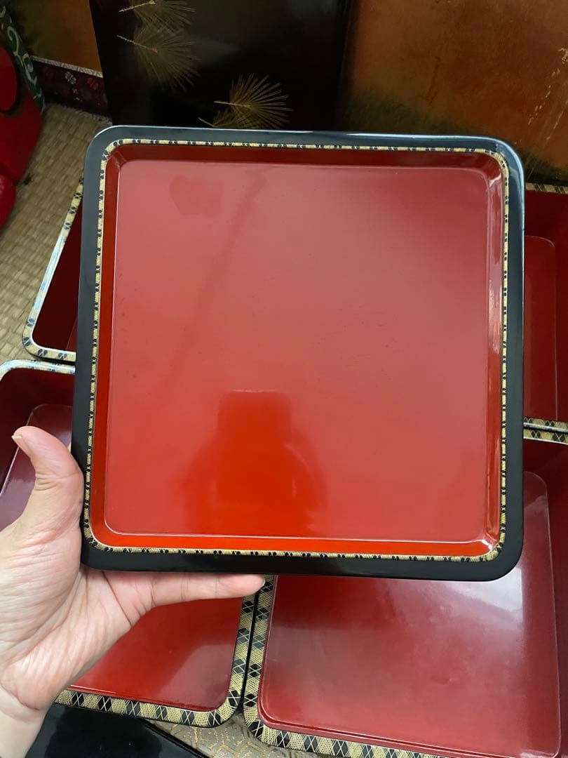 福久勝利 (造) 輪島塗 沈金　三段重 共箱 茶道具 会席 漆芸 木工芸