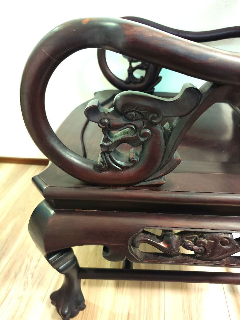 残り2脚　希少骨董　 大理石インレイ椅子　玉座　宮廷　紅木　紫檀　黒檀花梨李朝①