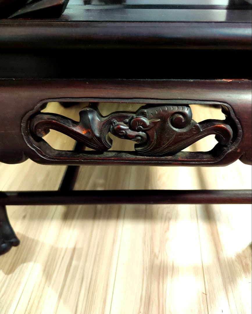 残り2脚　希少骨董　 大理石インレイ椅子　玉座　宮廷　紅木　紫檀　黒檀花梨李朝①