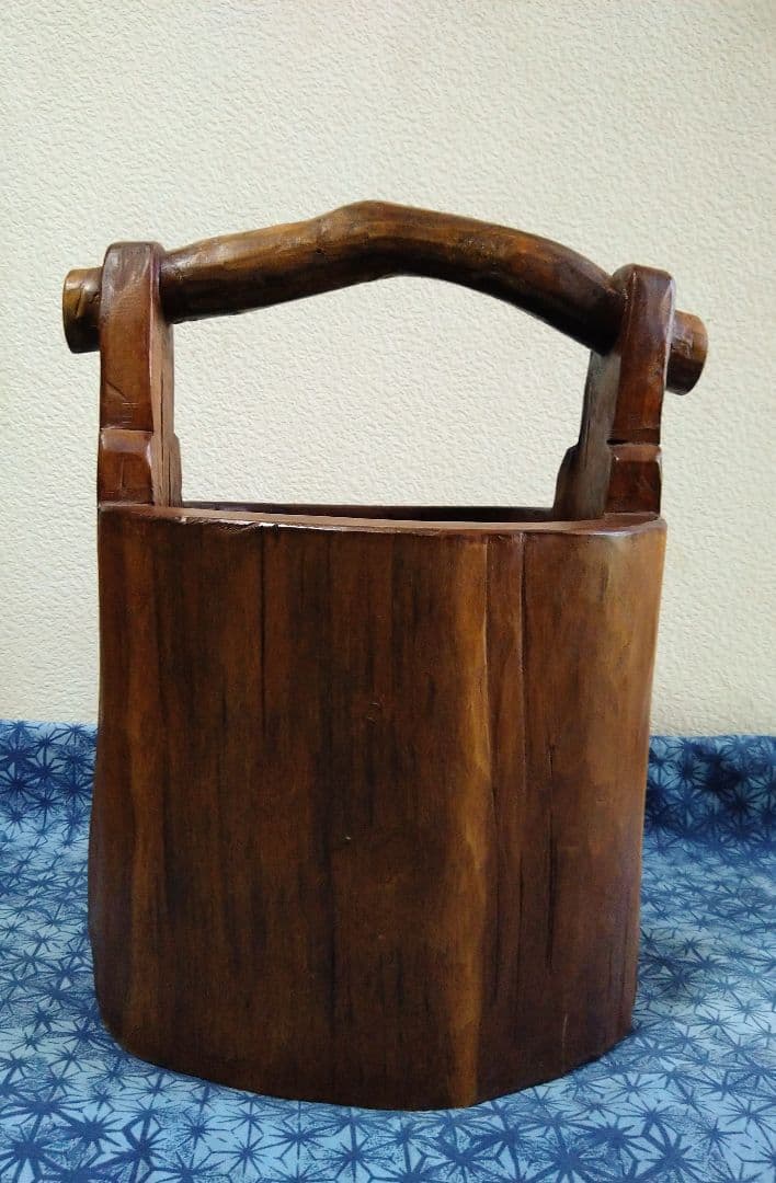 木製　くり抜き　木桶　手桶　花器