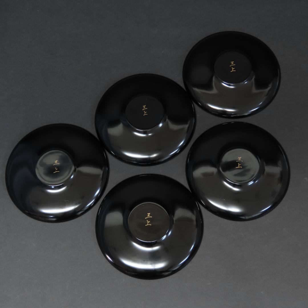 ⭕392 美品 輪島塗 木製漆塗 なでしこ図 蒔絵 茶托5客 桐箱 煎茶道具