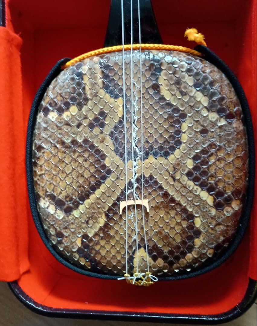 ヘビ皮 三味線本体 3弦 ケース付き