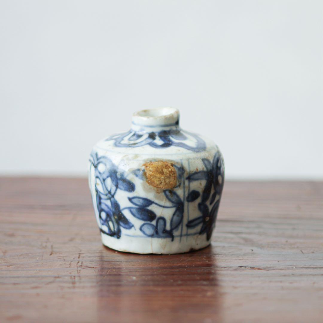 古染付　小壺　中国陶磁器　青花　青華