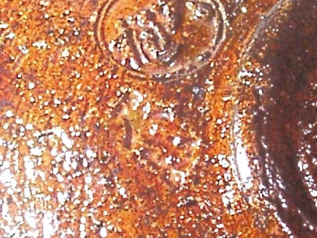 楽焼　大樋長楽作　飴釉　平茶碗　在銘　「大樋・長楽」無傷　共箱　古物。