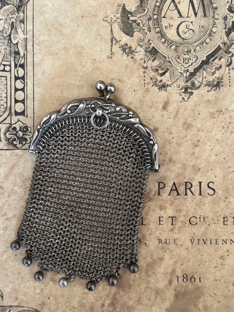 フランスアンティーク　 ヤドリギ　シルバーメッシュパース