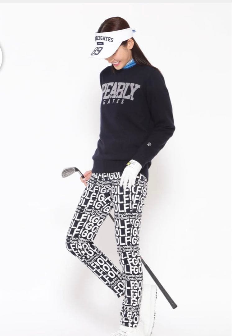 新品タグ付き　パーリーゲイツ　GOLF柄（大）コットンストレッチパンツ　サイズ2