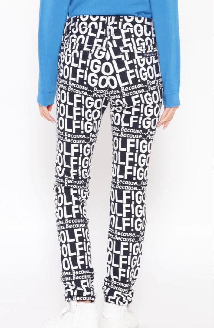 新品タグ付き　パーリーゲイツ　GOLF柄（大）コットンストレッチパンツ　サイズ2