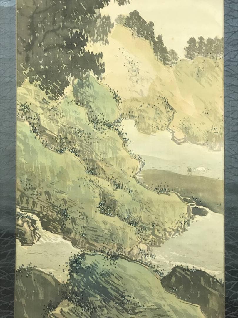 【真作】翠雨/富士山行図/山水図/掛軸/名家伝来/AD-855