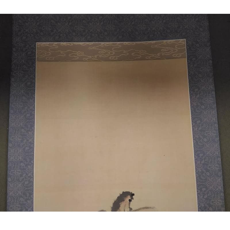 古い掛軸 鹿子木孟郎 不倒 馬の図 絹本竪幅 合わせ箱 日本画 j31