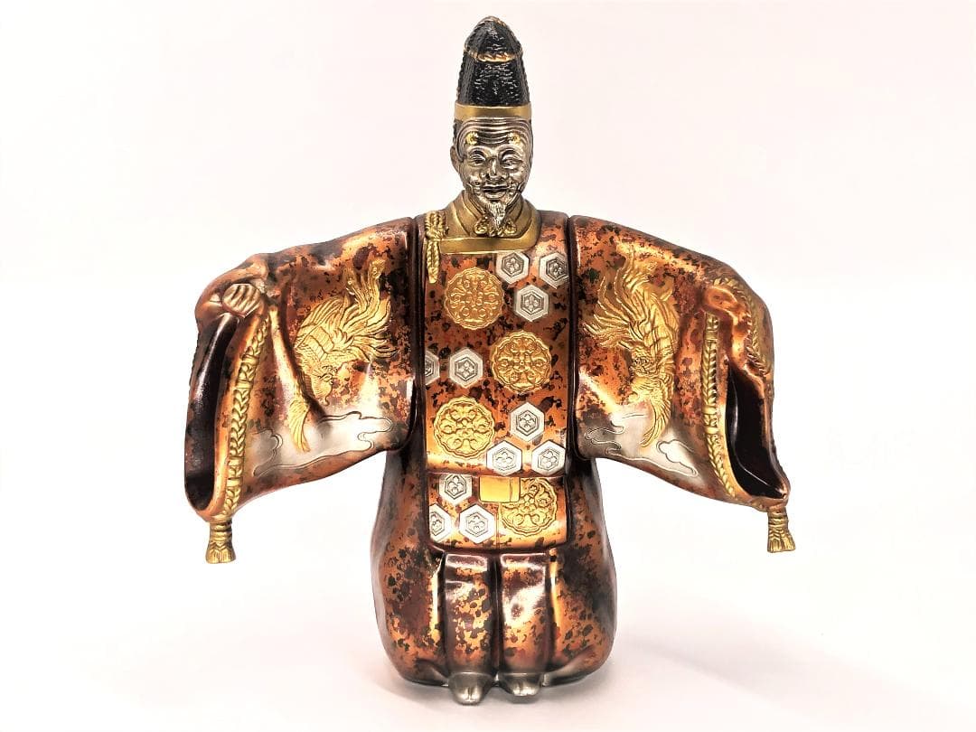 【 式三番翁　面取れ白式尉 】　彫金色絵　無銘上手