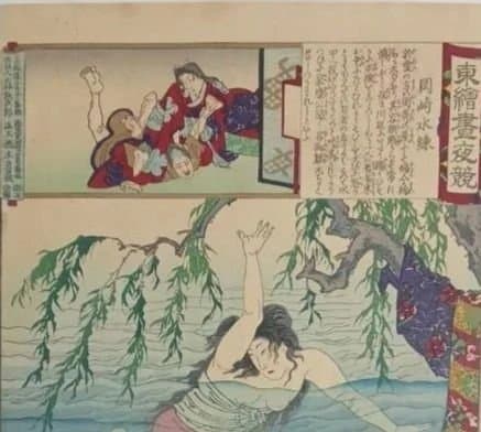 浮世絵版画、東繪畫夜競（岡崎水練) 橋本周延画、明治19年出版