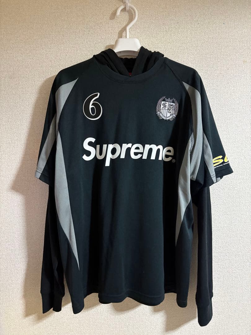 Supreme Hooded Soccer Jersey Black Sサイズ