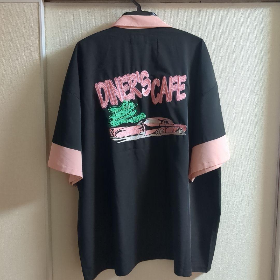 ボウリングシャツ Lサイズ 黒とピンク オーバーサイズ