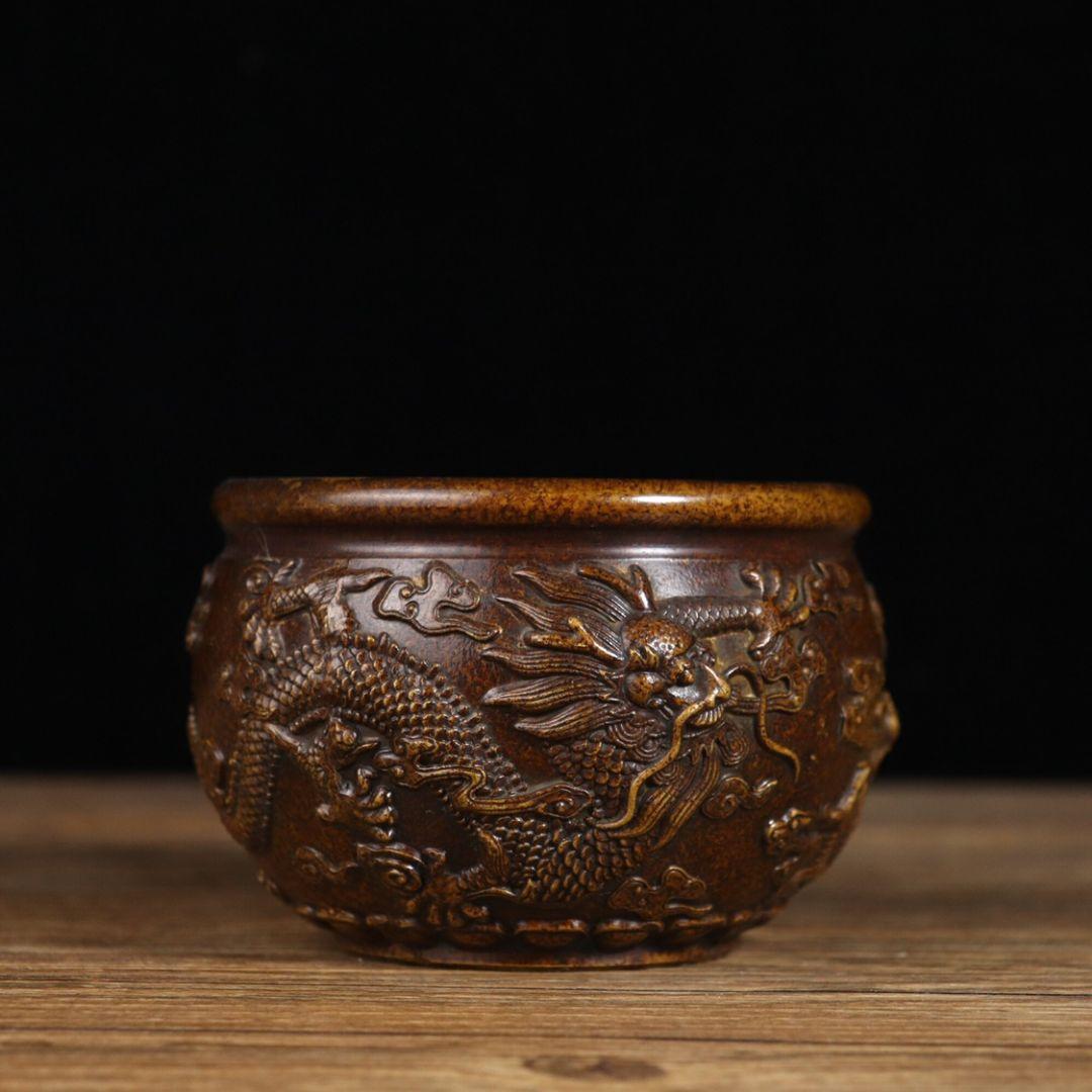銅器 銅壺 双竜香炉 仏具 灰皿 収納缶 装飾品 工芸品 置物