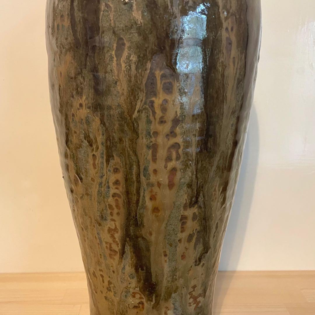 鉄釉 瓶子 梅瓶 在銘 37cm 検）古瀬戸 自然釉 丹波焼 灰釉 中国美術