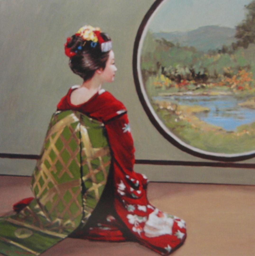 荒木 義太郎「舞妓（円窓）」、人気作品、希少画集・額装画、新品国産額にて額装付