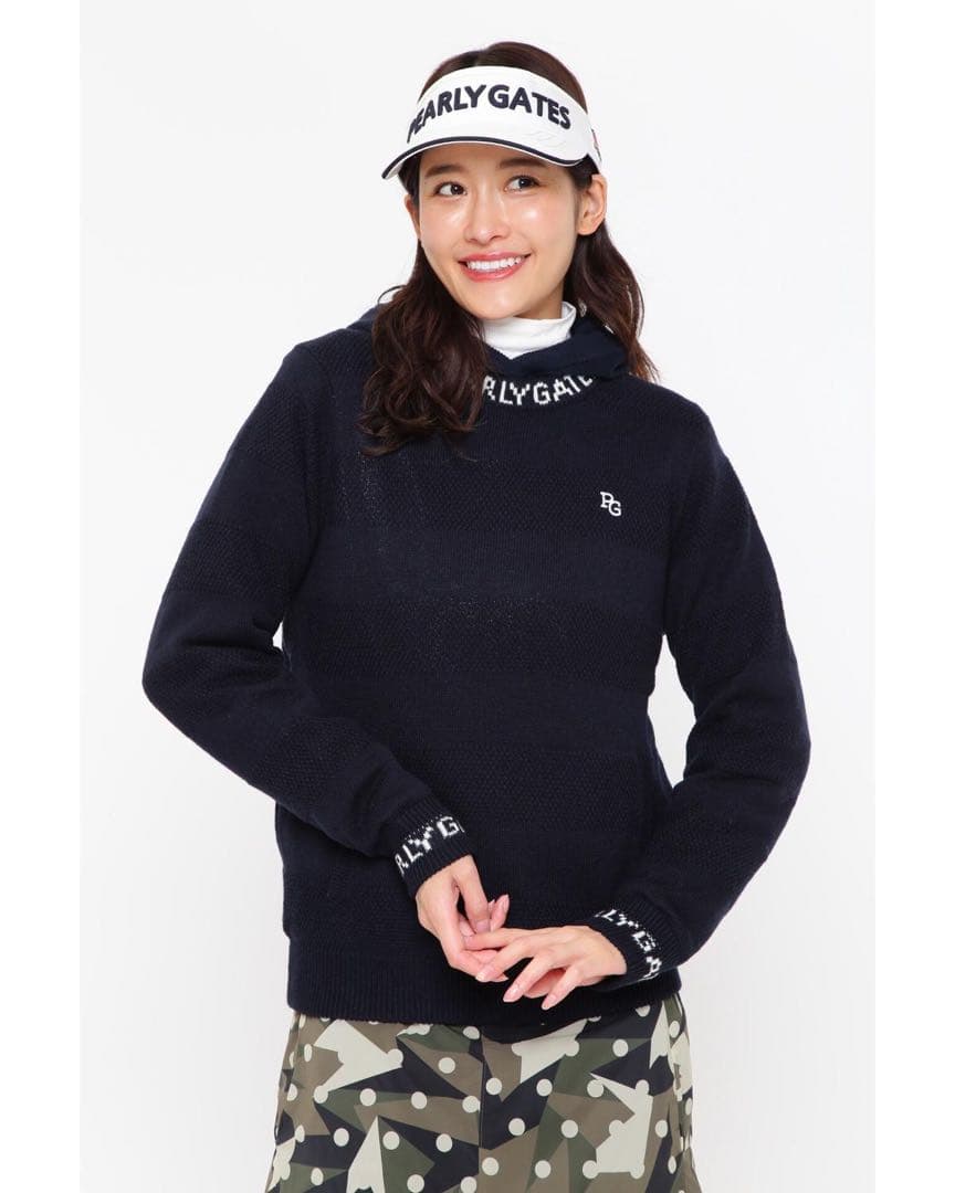 PEARLYGATES カシミヤタッチ 天竺×鹿の子ボーダー ニットプルオーバー