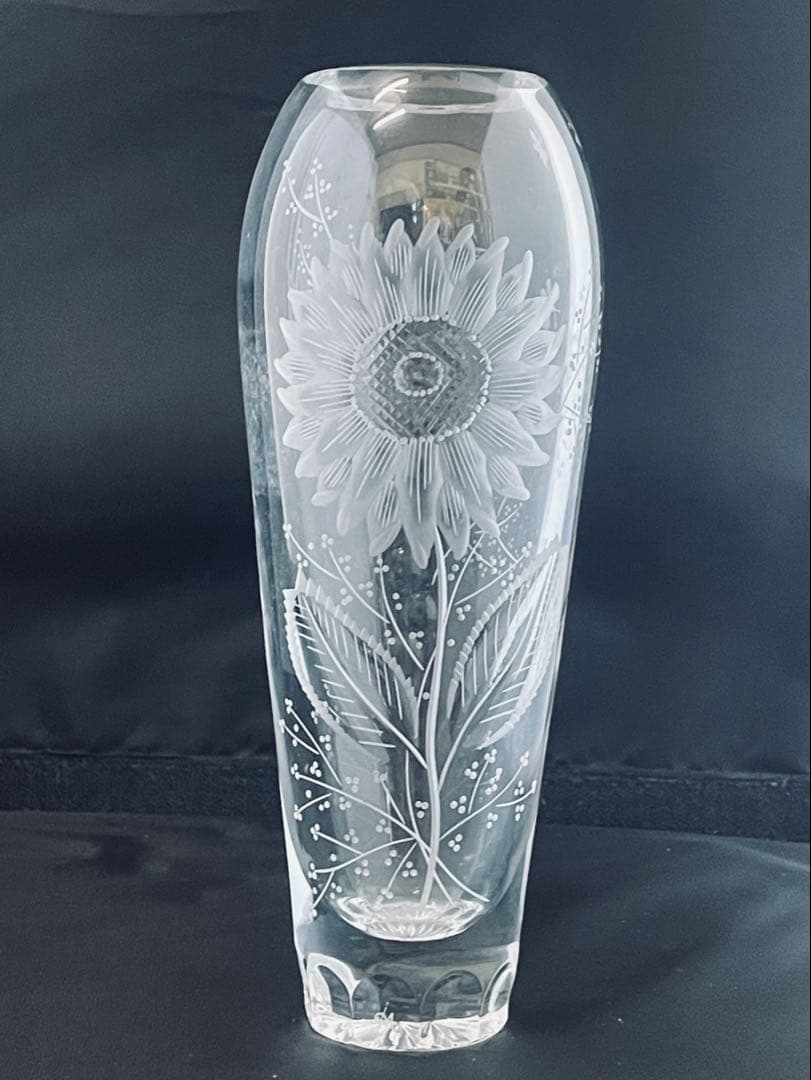 マイセンクリスタルガラス ひまわり彫刻フラワーベース