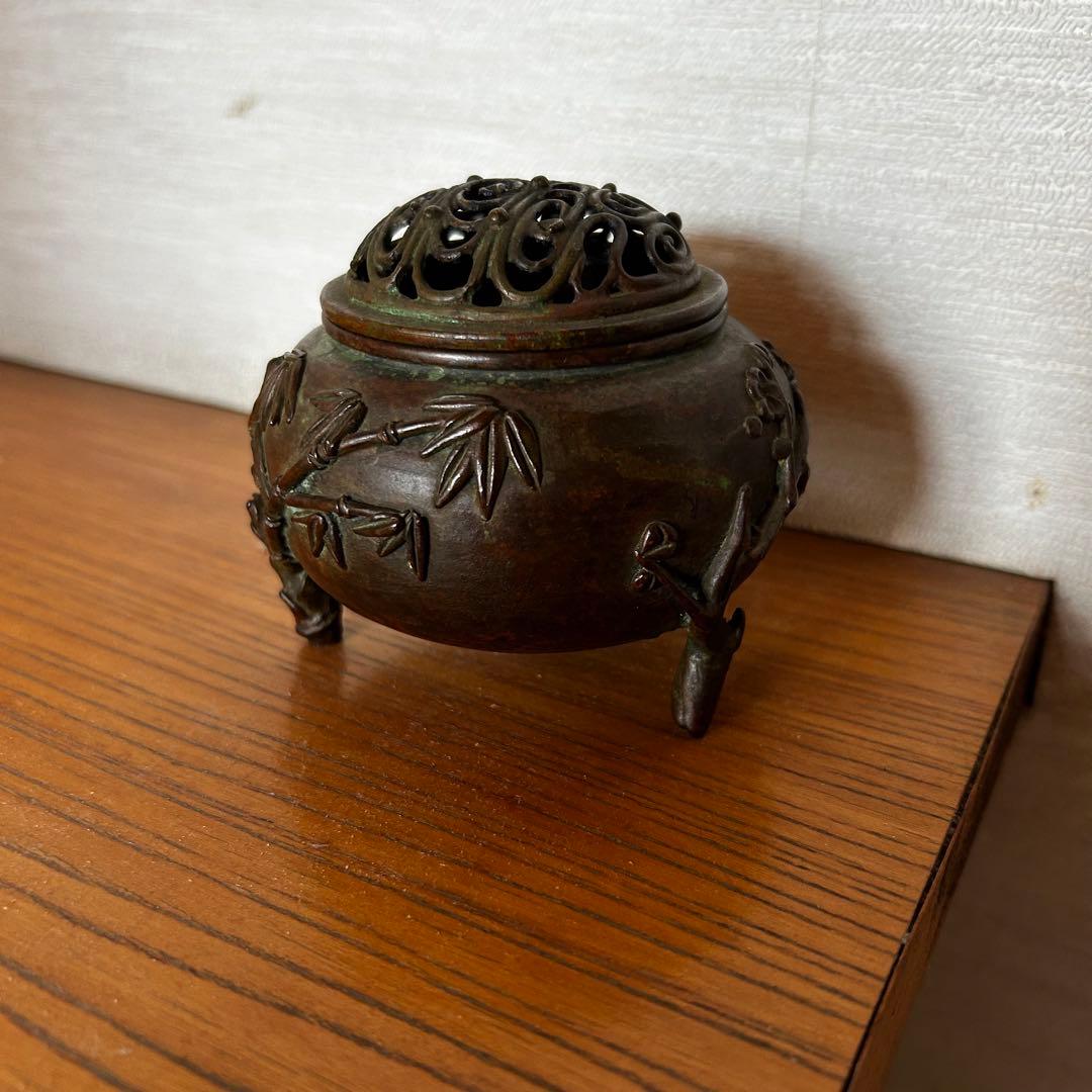 須賀月芳 香炉 松竹梅 在名あり 銅器 高岡銅器 香道具 道具 煎茶道具