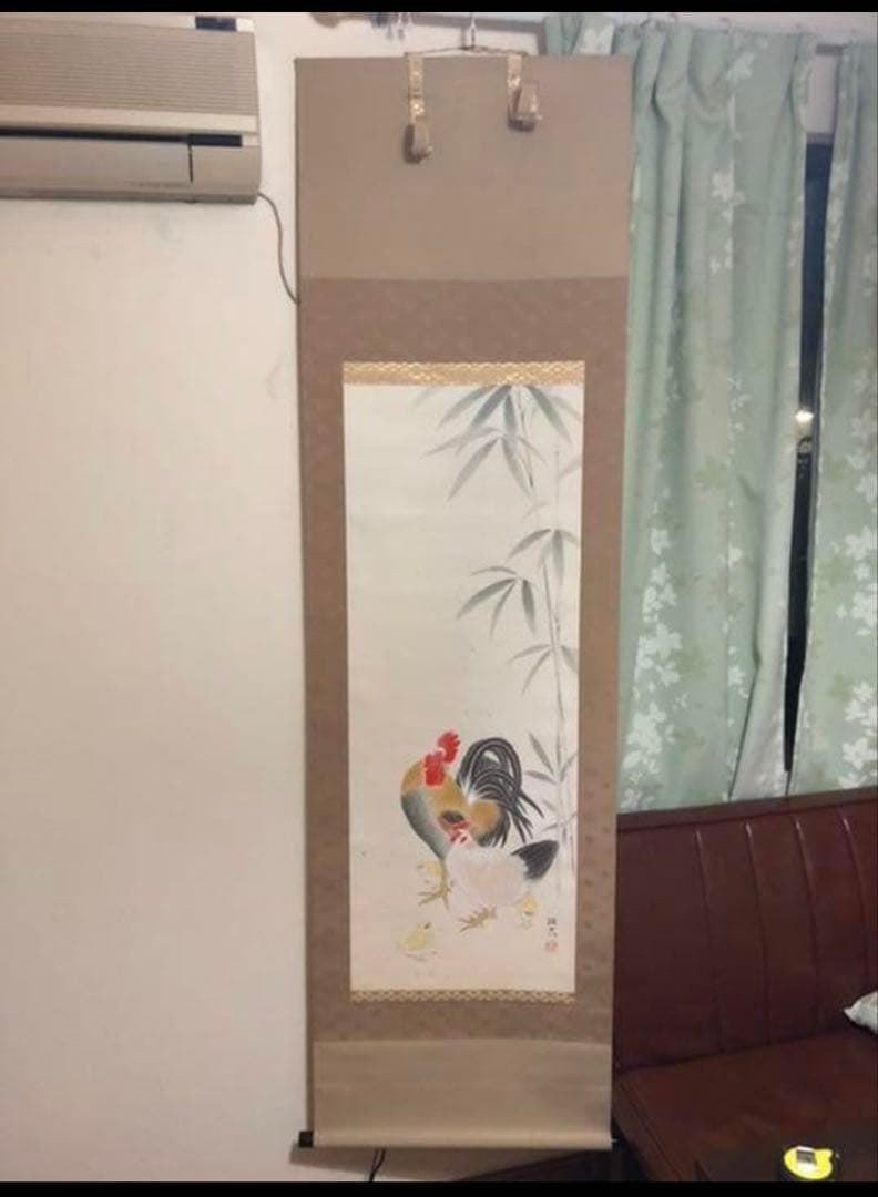 100】「一家全慶」　 佐藤純吉作　掛軸　にわとり