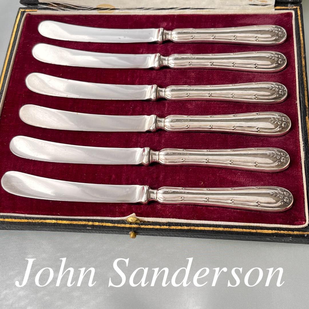 【John Sanderson】 【純銀ハンドル】ローズのティーナイフ 薔薇