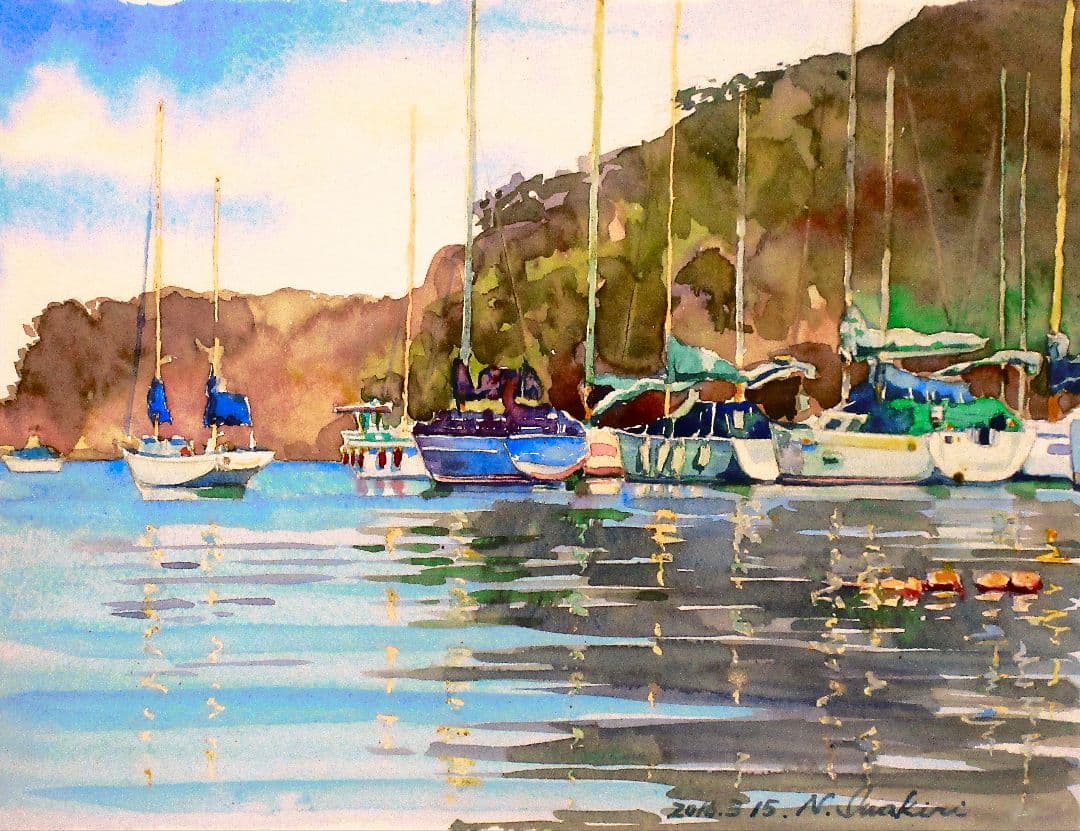 水彩画 ヨットハーバー (諸磯湾)