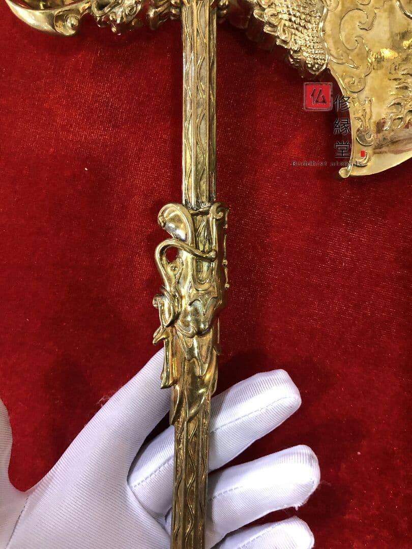 密教法具 法器 斧 チベット伝 鉞刀斧 真鍮製 32.5cm