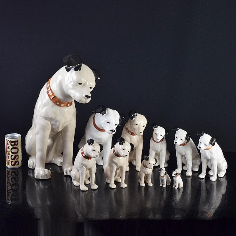 アンティーク　陶器製　ビクター犬　ニッパー君　大中小11点　M　R7698B