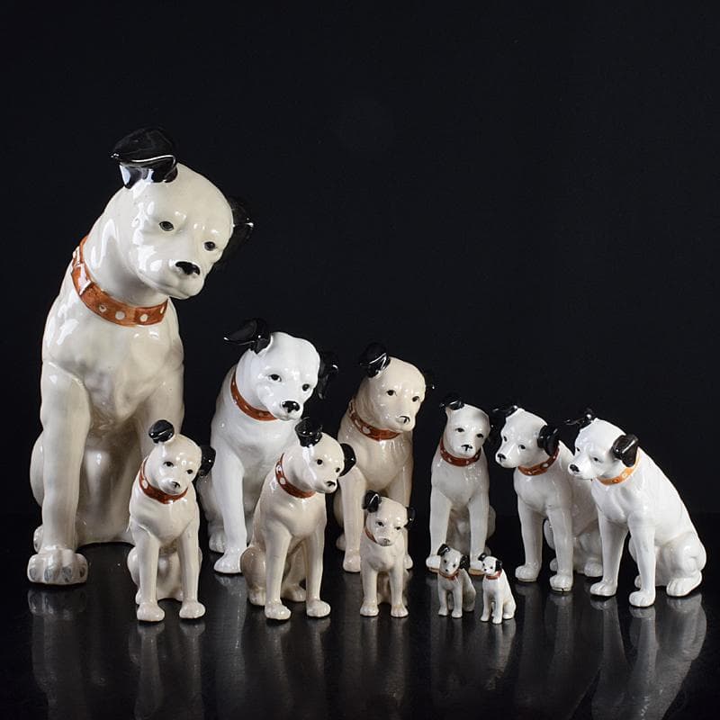 アンティーク　陶器製　ビクター犬　ニッパー君　大中小11点　M　R7698B