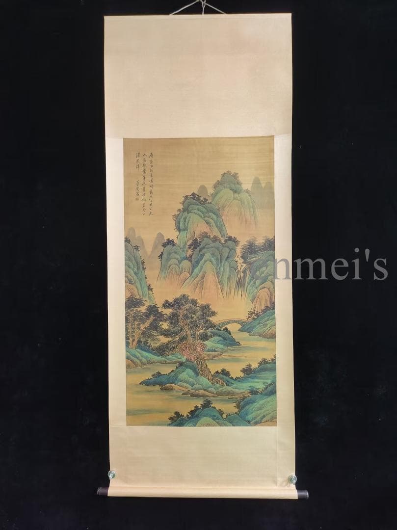 中国古美術 明代 董其昌作款 山水画 絹本 四尺 中堂画 唐物 肉筆 時代画家