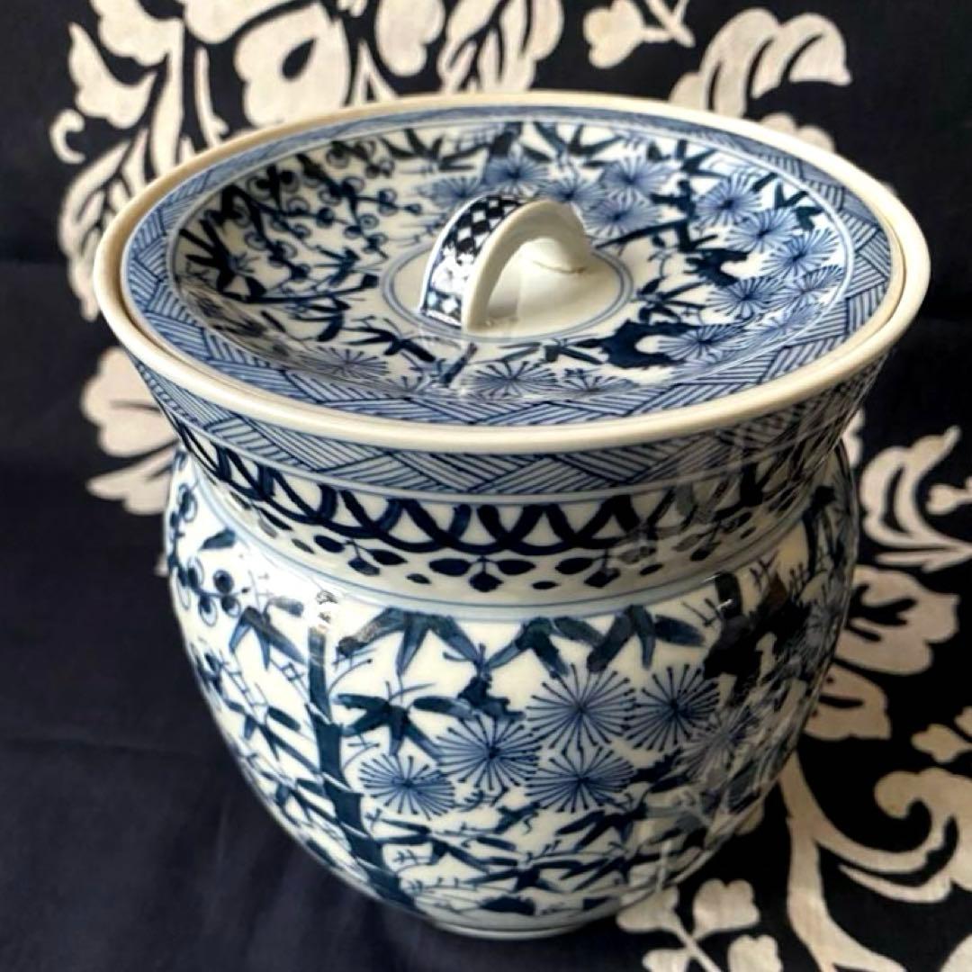 京焼　平安　西村徳泉　紫翠窯　茶道具・水指し　染付　松竹梅吉祥紋様　祥瑞