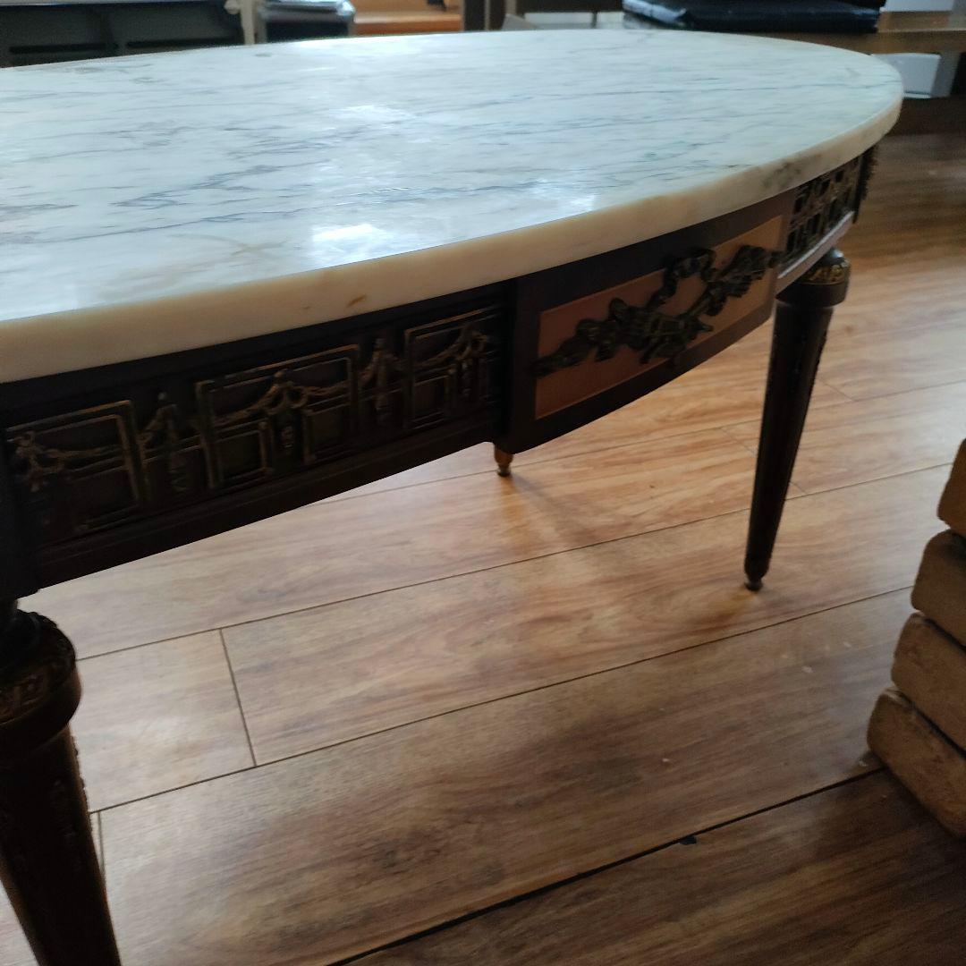 スペイン産大理石 丸型サイドテーブル 華麗 真鍮装飾 アンティーク ヴィンテージ