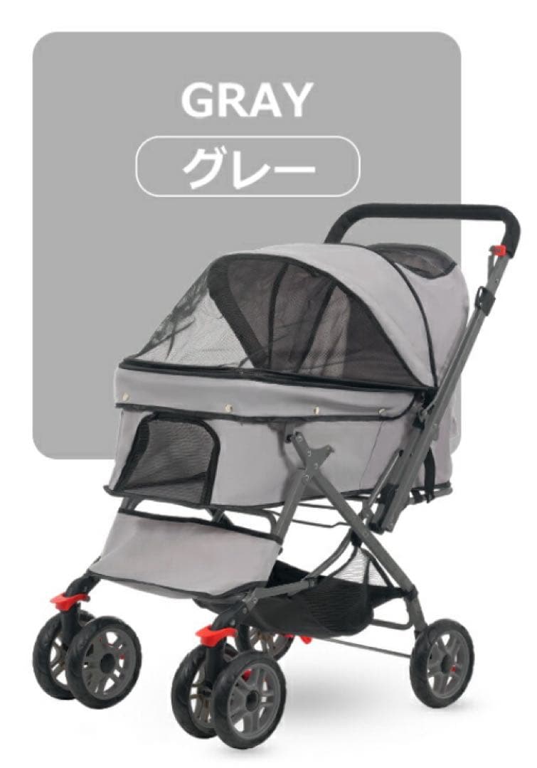 新品　ペットカート　ペット用品　犬用品　4輪　ドッグカート　折りたたみ　グレー