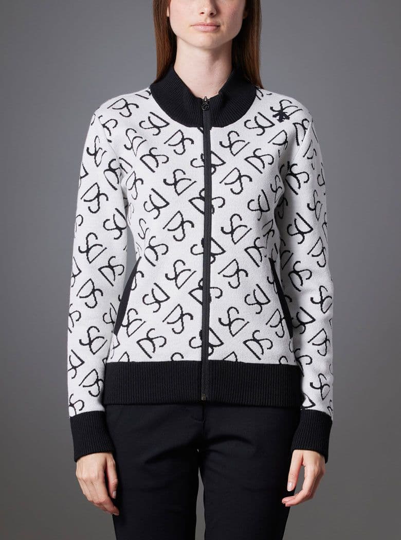 DESCENTEGOLFカシミア混ニットロゴプリント ジップアップジャケットL