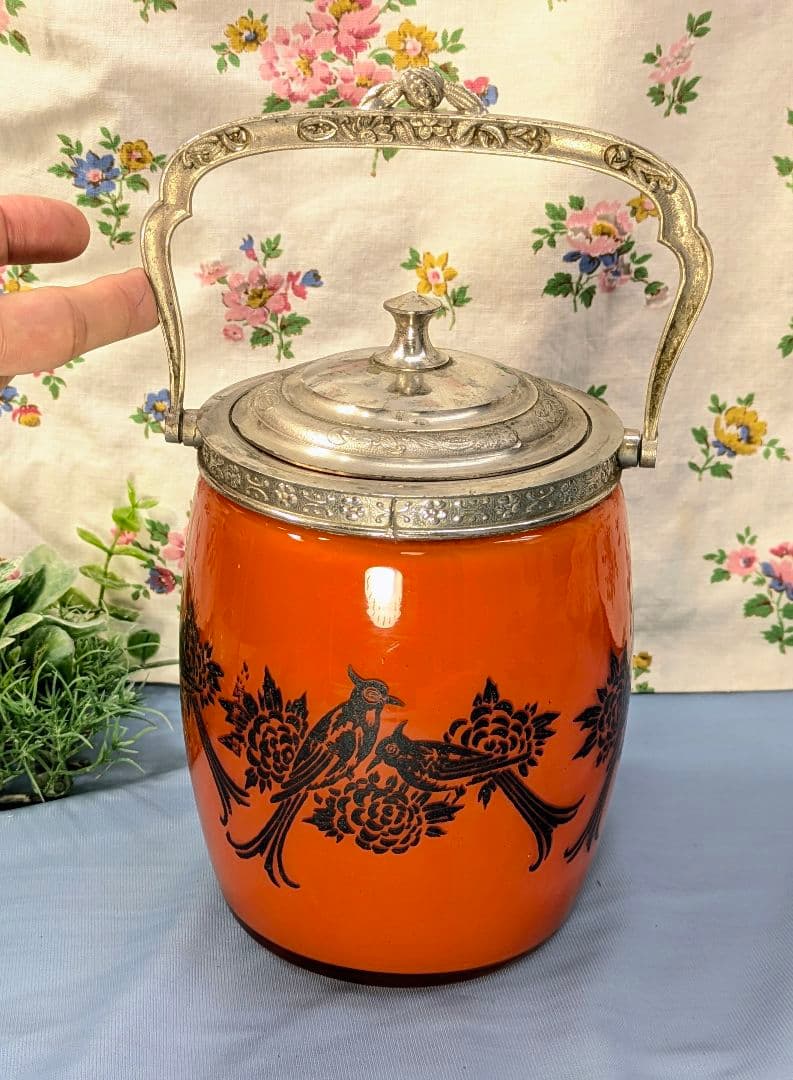 イギリス アンティーク ガラス製 ビスケットバレル