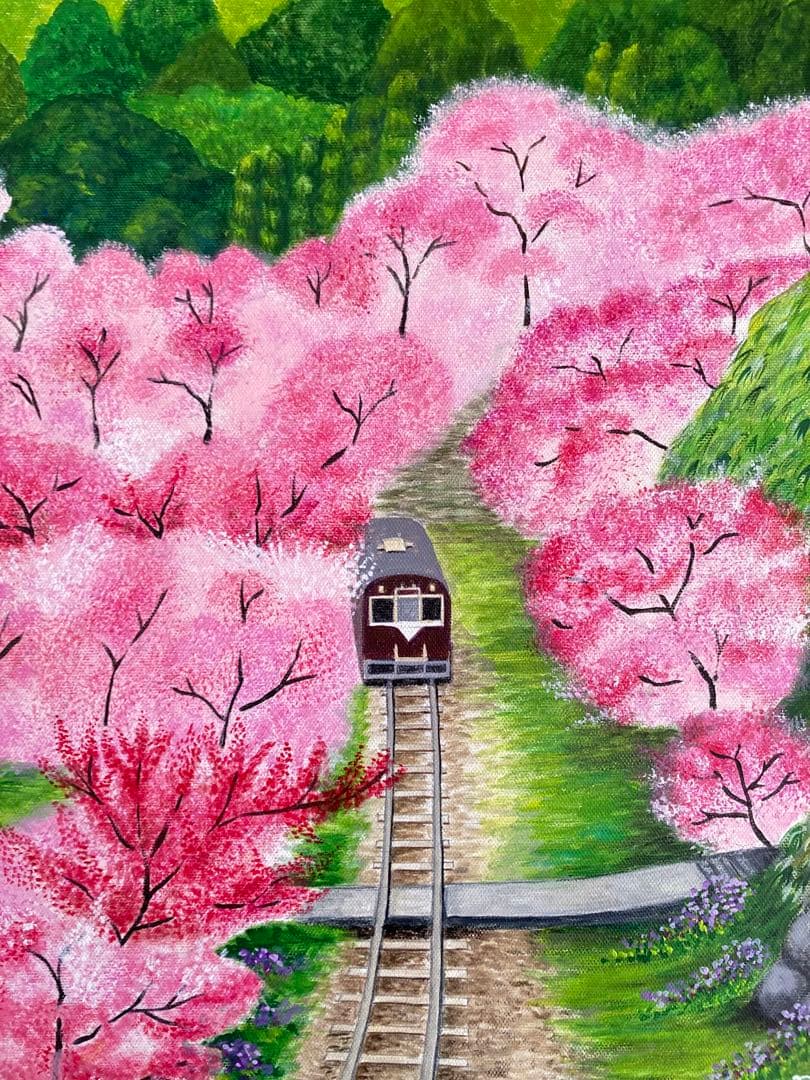 ご依頼品　風景画　花の絵　アクリル画　原画 　　「花桃のトンネル3」F6